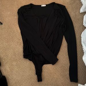 Free People Long Sleeve Black Bodysuit